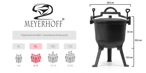 KOCIOŁEK ŻELIWNY MEYERHOFF 8L + GRATIS ŁYŻKA zdjęcie 4