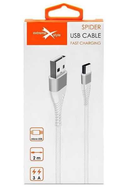 Kabel micro USB z oplotem Spider (2 m, biały) zdjęcie 2