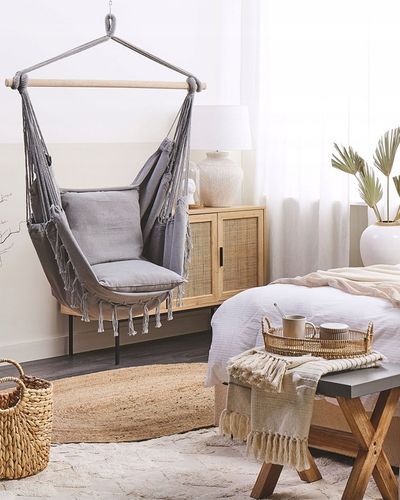 Fotel wiszący hamak boho huśtawka jasnoszary na Arena.pl