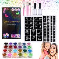 TATUAŻE BROKATOWE Dla Dzieci DUŻY ZESTAW Brokat Szablony Aplikatory Tatuaże