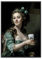 Plakat pop art dama z kawą portret 61x91 cm w czarnej ramie