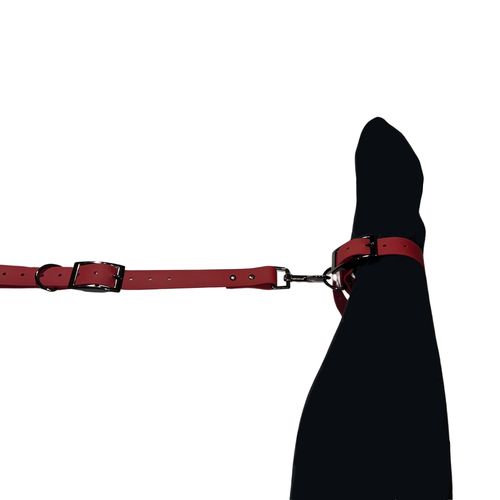 kajdanki na nogi bdsm z łącznikiem. regulowane, czerwone, do bondage. na Arena.pl