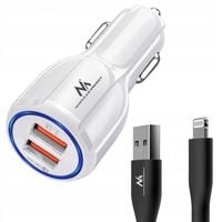 ŁADOWARKA SAMOCHODOWA 2x USB szybkie ładowanie 30W + KABEL LIGHTNING 1m