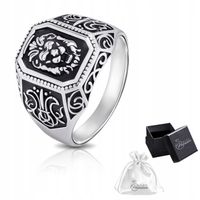 Sygnet męski srebrny z Lwem Pierścień Srebro pr. 925 Lew Oksydowany| r. 24