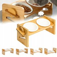 MISKA DLA PSA KOTA PODWÓJNA CERAMICZNA NA STOJAKU BAMBUSOWYM REGULOWANYM 1L