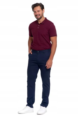 SPODNIE MĘSKIE Eleganckie Granatowe Chinosy Nogawka Prosta Modne MORAJ r.31 na Arena.pl