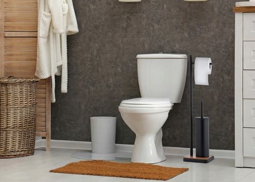 Stojak uchwyt na papier toaletowy i szczotka do WC toalety czarna bambus na Arena.pl