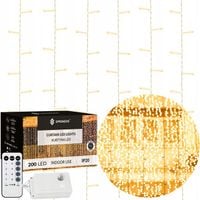 KURTYNA ŚWIETLNA 200 LED 3x2m SOPLE LAMPKI GIRLANDA BIAŁE PILOT NA OKNO