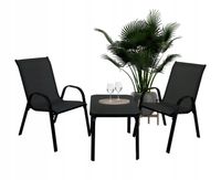 ZESTAW MEBLI OGRODOWYCH BALKON TARAS STÓŁ STOLIK 2x KRZESŁA MALAGA CZARNY