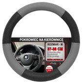 NAKŁADKA NA KIEROWNICĘ SKÓRZANY POKROWIEC SKÓRA SZARO CZARNY 37-38 CM