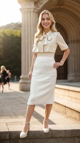 BETYFUL Elegancka Spódnica Dzianinowa, Rozmiar EU 30-40 XS-M, Beżowa na Arena.pl