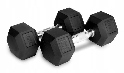 Hantle stałe 2x10kg żeliwne gumowane ZESTAW 20kg HEX do treningu SOLIDNE na Arena.pl