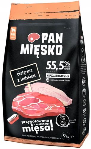 Pan Mięsko Karma sucha dla psa CIELĘCINA INDYK WARZYWA Średnie rasy M 9kg na Arena.pl