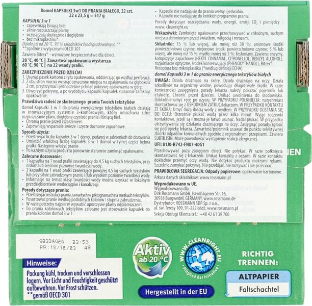DOMOL KAPSUŁKI DO PRANIA BIAŁEGO 22 SZT zdjęcie 2