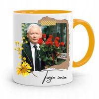 Kubek Żółty Prezent Prezesa Jarosław Kaczyński Pis Z Nadrukiem Ze Zdjęciem