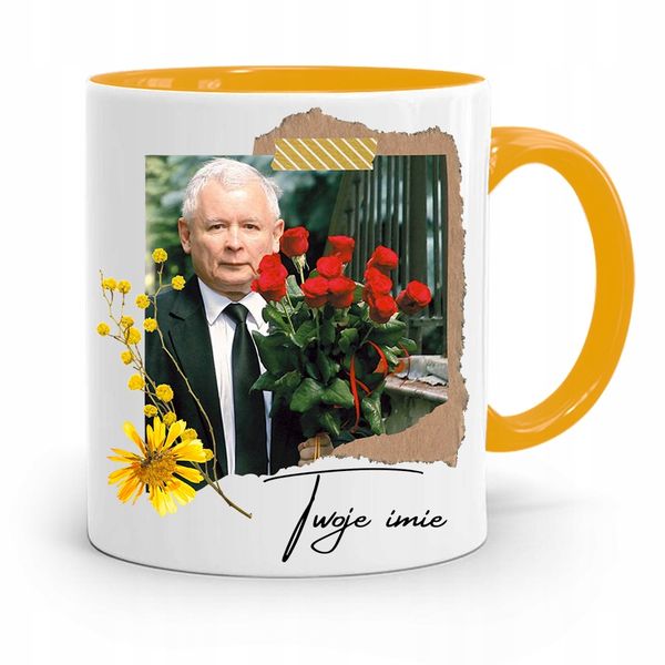 Kubek Żółty Prezent Prezesa Jarosław Kaczyński Pis Z Nadrukiem Ze Zdjęciem zdjęcie 1