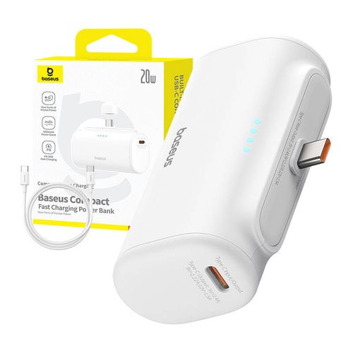 powerbank baseus compact 5000mah, 20w, usb-c (biały) na Arena.pl