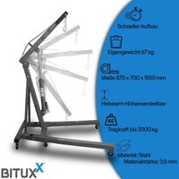 19522 Warsztatowy podnośnik żuraw hydrauliczny składany udźwig do 2 ton