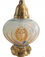 Nowoczesny Znicz bursztynowe szkło lampion z Krzyżem tęczowa kapliczka Duża