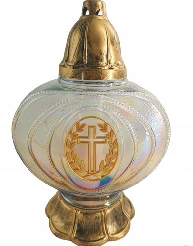 Nowoczesny Znicz bursztynowe szkło lampion z Krzyżem tęczowa kapliczka Duża na Arena.pl