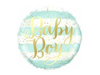 Balon foliowy kula "Baby Boy", biało niebieski, 45 cm (18 cali) [balon z he