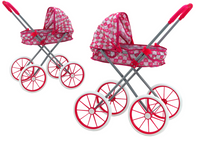 Wózek Dla Lalek Duże Koła Składany Różowy Serduszka