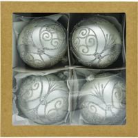 ZESTAW 4 szt.: Bombki okrągłe choinkowe: srebrno-białe