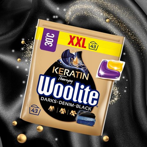 Woolite Kapsułki DoPrania Rzeczy Czarnych Ciemnych Jeans z Keratyną 43szt na Arena.pl