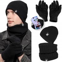 CIEPŁY KOMPLET męski CZAPKA + KOMIN + RĘKAWICZKI DOTYKOWE zimowy POLSKI c