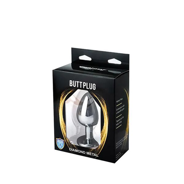 Silver Large Butt Plug With White Diamond zdjęcie 3