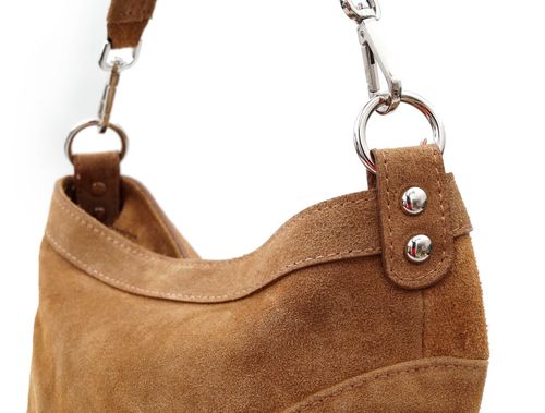 VERA PELLE torebka zamszowa worek z frędzelkami i paskiem V322 bordowa na Arena.pl