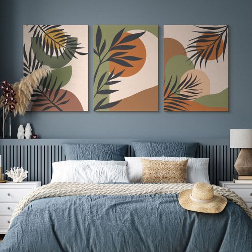 OBRAZY NA ŚCIANĘ SET ABSTRAKCJA LIŚCIE PALMOWE NATURA STYL BOHO 90cm x 40cm na Arena.pl