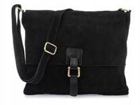 VERA PELLE torebka damska zamszowa listonoszka duża z klapą V312 czarna