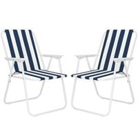 Krzesła turystyczne 2 szt. składane na plażę i do ogrodu niebieskie pasy