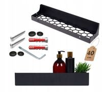 PÓŁKA WISZĄCA ŁAZIENKOWA KABINY PRYSZNICOWEJ METALOWA ZE STALI CZARNA 40 CM