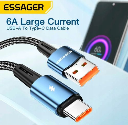 Kabel 2 metry czarny Essager USB A do USB-C 6A SZYBKIE ŁADOWANIE 120W 6A 2M na Arena.pl