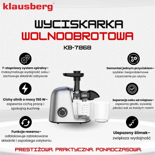 sokowirówka wyciskarka wolnoobrotowa klausberg kb-7868 na Arena.pl