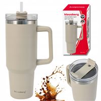 Kubek XXL termiczny 1100 ml z Uchwytem i Słomką, Beżowy KLAUSBERG KB-7944