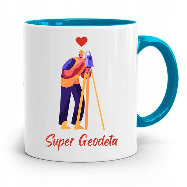 Kubek Błękitny Dla Geodety Super Geodeta Z Nadrukiem Ze Zdjęciem zdjęcie 1