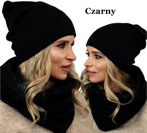 POLSKI Komplet CZAPKA + KOMIN Tunel Szal - CZARNY komplet damski na na Arena.pl