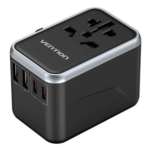 Adapter podróżny uniwersalny 65W Vention FJFB0 GaN 2xUSB-C 2xUSB-A (czarny) na Arena.pl