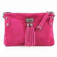 VERA PELLE torebka zamszowa listonoszka z frędzelkami V036 fuksja