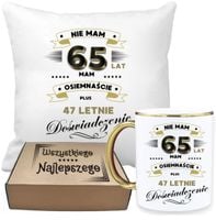 ZESTAW PODUSZKA I PIĘKNY KUBEK ORYGINALNY PREZENT 65 LAT NA URODZINY
