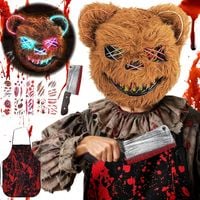 Maska Halloween Straszny Miś LED Kostium Przebranie Horror Brązowa