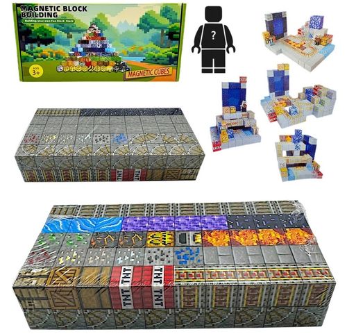 KLOCKI MAGNETYCZNE 100 KLOCKÓW KONSTRUKCYJNE SZEŚCIANY PIKSELE + 1 LUDZIK na Arena.pl