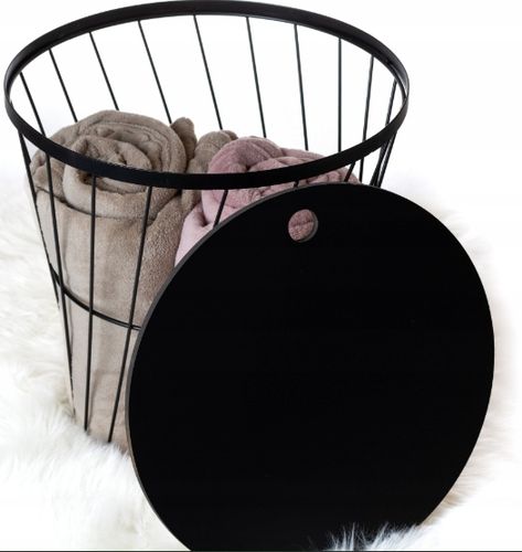 STOLIK KAWOWY METALOWY KOSZ DRUCIANY Z POKRYWĄ OKRĄGŁY CZARNY OZDOBNY na Arena.pl