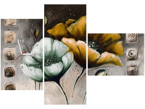 100CM 70CM ZEGAR 3 ELEM MALOWANE MAKI ZÓŁCI ŚCIENNY OBRAZ na Arena.pl