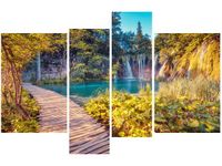 130CM 85 OBRAZ 4 ELEM JEZIORO PLITVICE JESIENIĄ ŚCIENNY