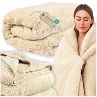 Koc dwustronny 200x220 cm pled 2w1 pluszowy 420g/m² narzuta na łóżko beżowy