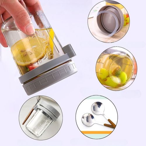 Zestaw 4 Słoiki Pojemniki do Owsianki 470 ml ze Sztućcami Widelce Łyżki na Arena.pl